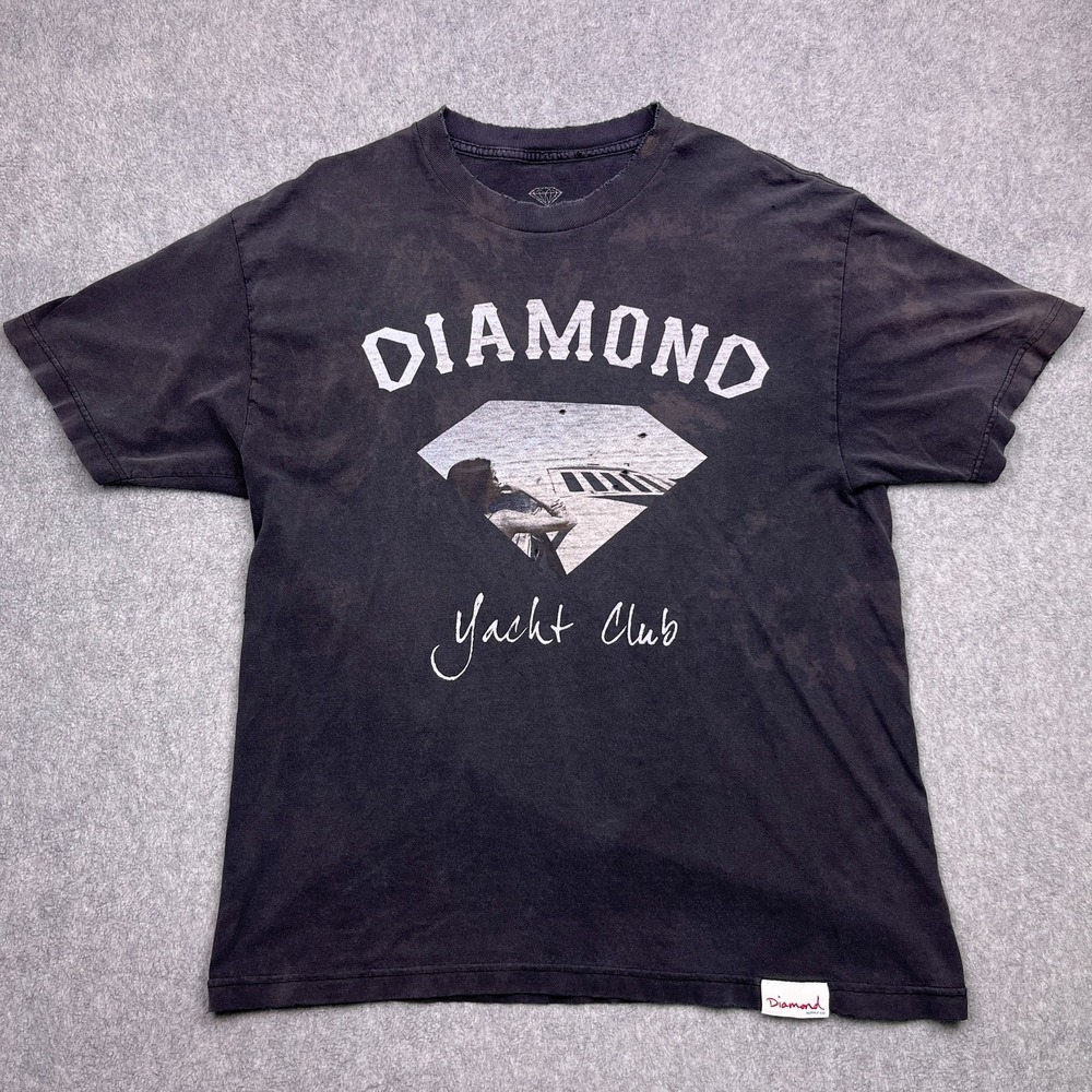 Diamond Supply Co. T-Shirt Men Large Black Yacht Club Tee Graphic Distressed
